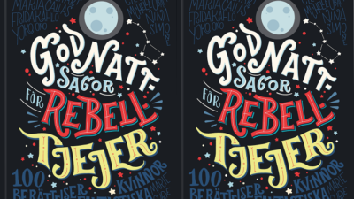 Bild på omslaget. Det är svart med titeln i snirkliga gula och röda bokstäver.