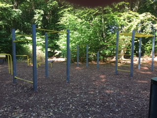 Bild på utegym i skogen.